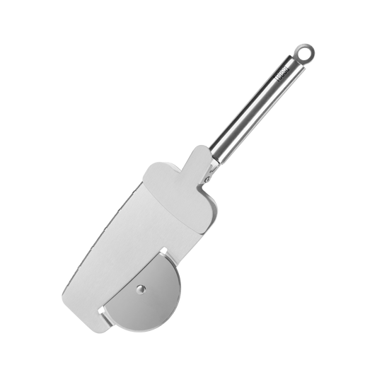 Pizza knife with a cutting disc, serrated edge, and a spatula with a clamp - Carlat
