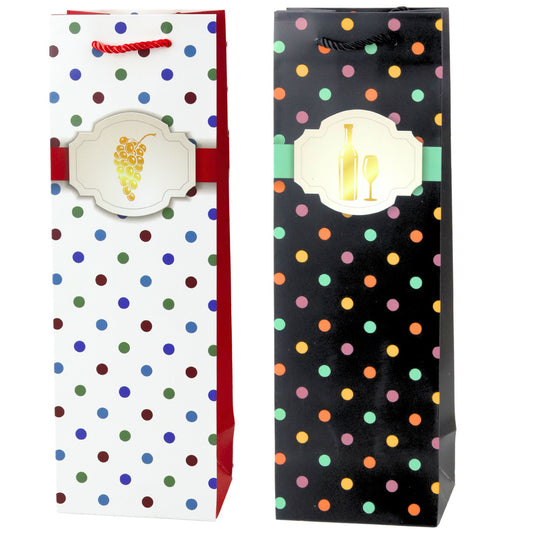 Polka-Dot Wine Bottle Gift Bag, 35 x 12 x 9 cm - Carlat