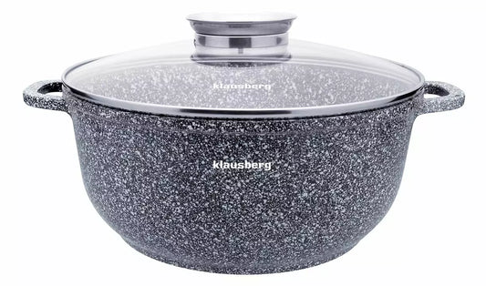 Pot with lid, gray marbled aluminum, 26 cm diameter, 5.6 L, Klausberg - Carlat
