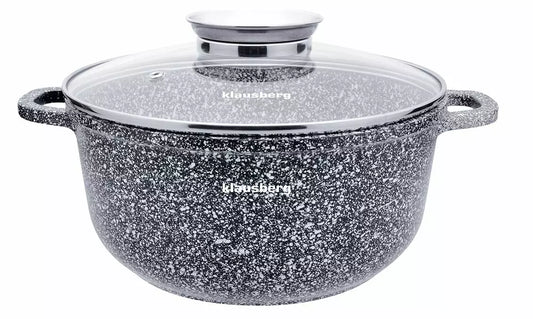 Pot with lid, gray marbled steel, 22 cm diameter, 3.3 L, Klausberg - Carlat