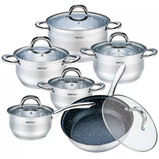 Pots – 12-Piece Cookware Set, Stainless Steel, Diameters: 16/16/18/20/24 cm, Kinghoff - Carlat