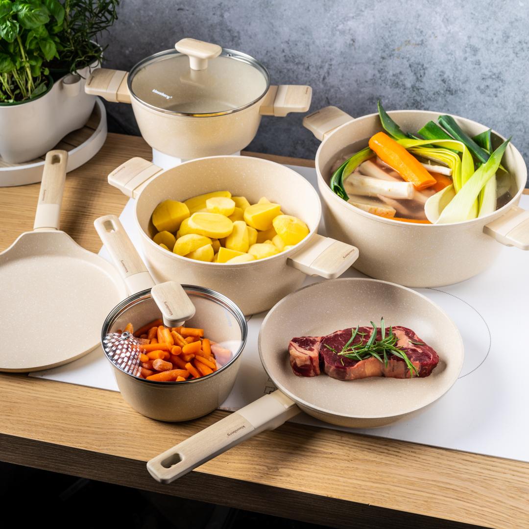 Pots – Cookware set, 12 pieces, nonstick coating, beige, Klausberg, KB-7833 - Carlat