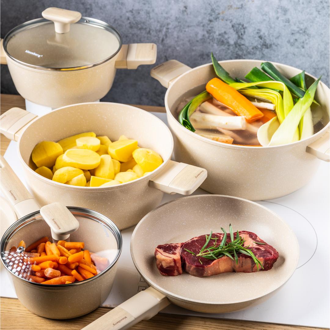Pots – Cookware set, 12 pieces, nonstick coating, beige, Klausberg, KB-7833 - Carlat