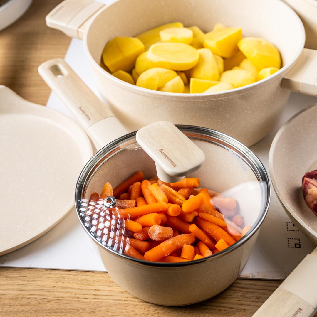 Pots – Cookware set, 12 pieces, nonstick coating, beige, Klausberg, KB-7833 - Carlat