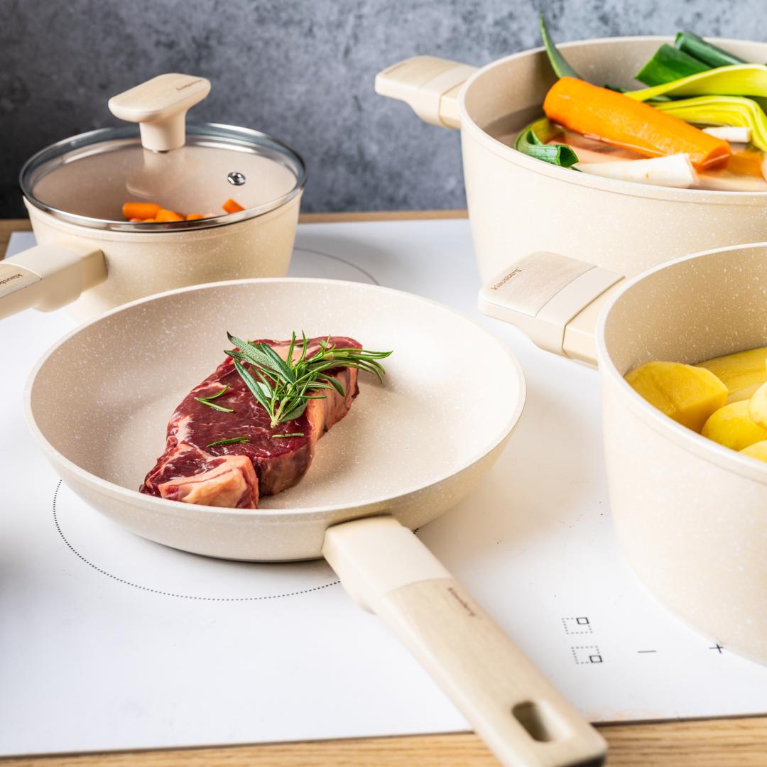 Pots – Cookware set, 12 pieces, nonstick coating, beige, Klausberg, KB-7833 - Carlat