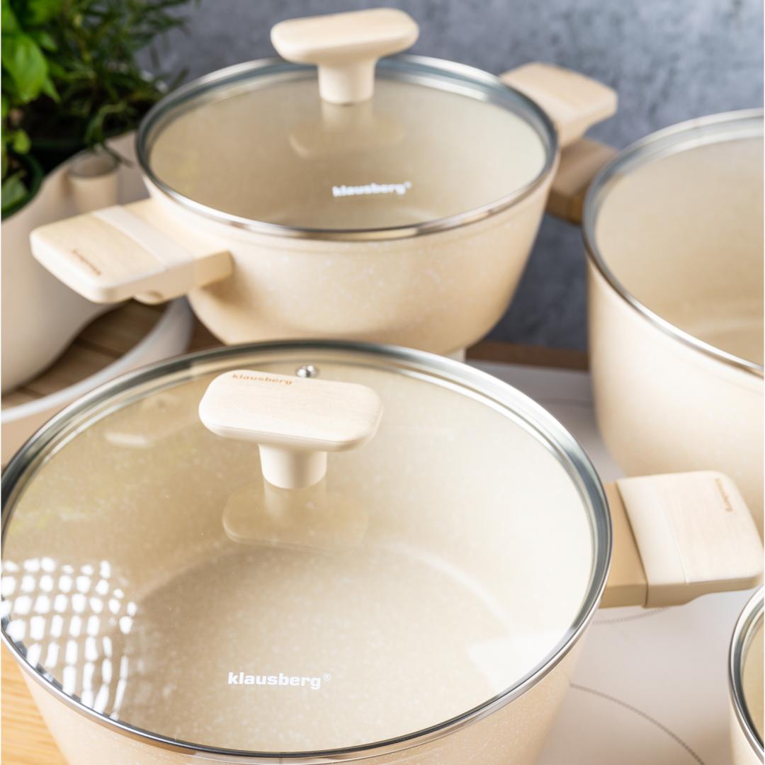 Pots – Cookware set, 12 pieces, nonstick coating, beige, Klausberg, KB-7833 - Carlat