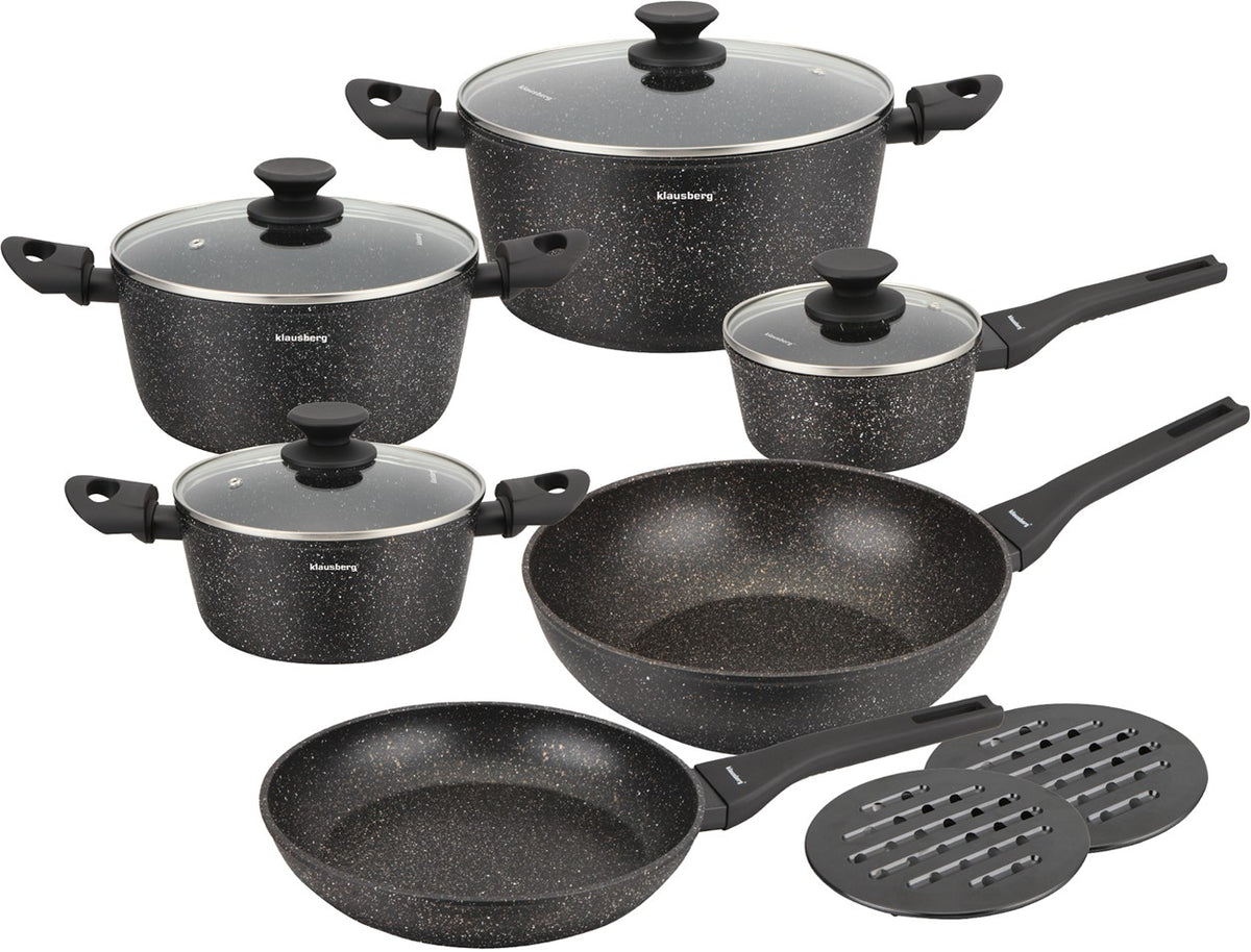 Pots and – Marbled nonstick cookware set, 12-piece set by Klausberg - Carlat