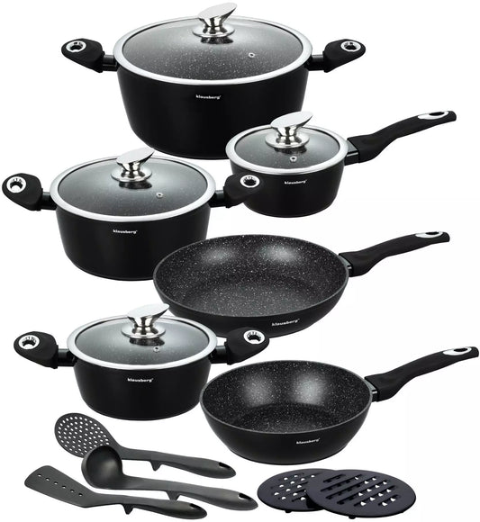 Pots and cookware sets – 15-Piece Aluminum Cookware Set, Black Klausberg - Carlat
