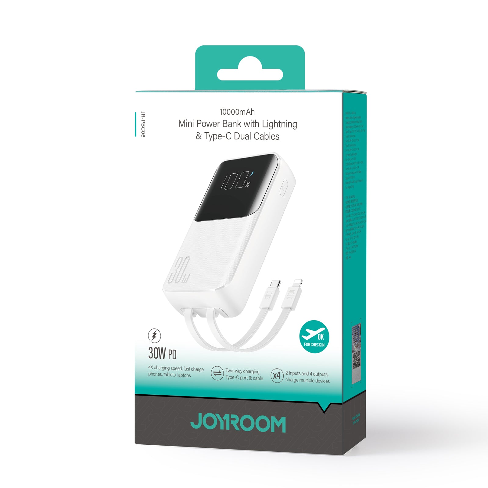 Power Banks – Mini powerbank 10000mAh with built-in cables JR-PBC06 - Carlat