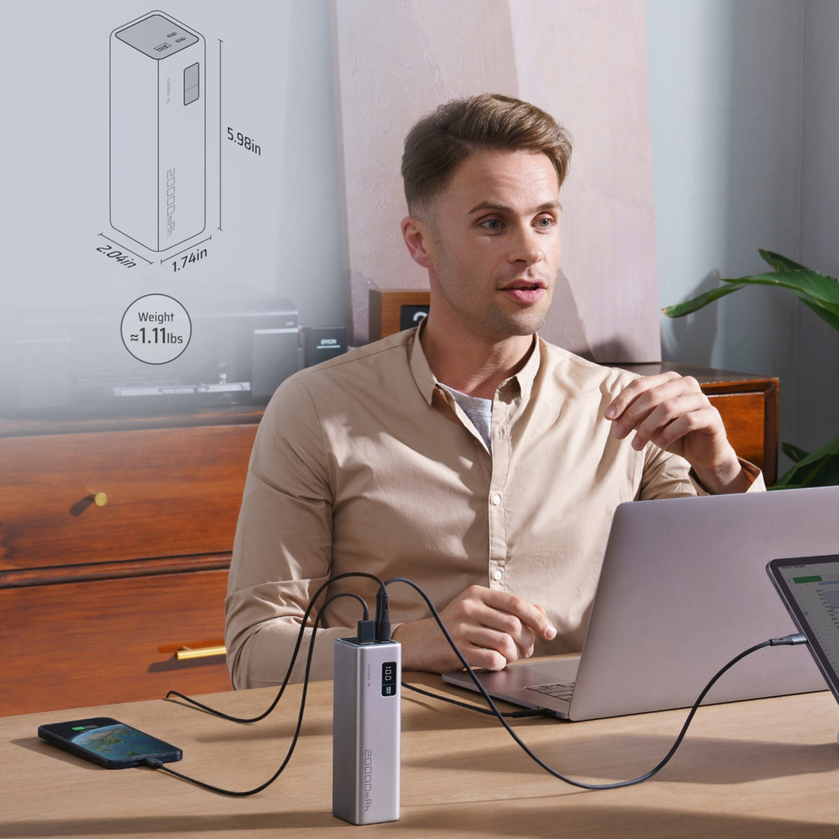 Power Banks – Powerbank 20000mAh USB-C USB-A 100W - gray - Carlat