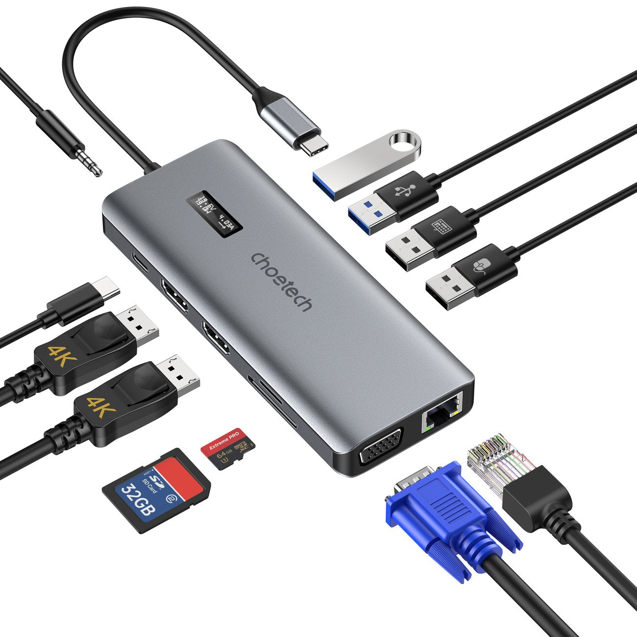 Power Connector Adapters – Multifunctional HUB adapter with display USB-C - Carlat