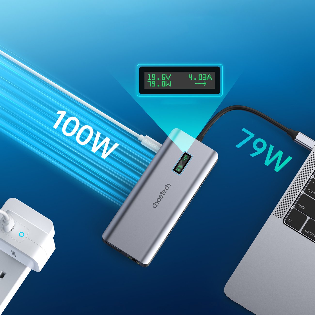Power Connector Adapters – Multifunctional HUB adapter with display USB-C - Carlat