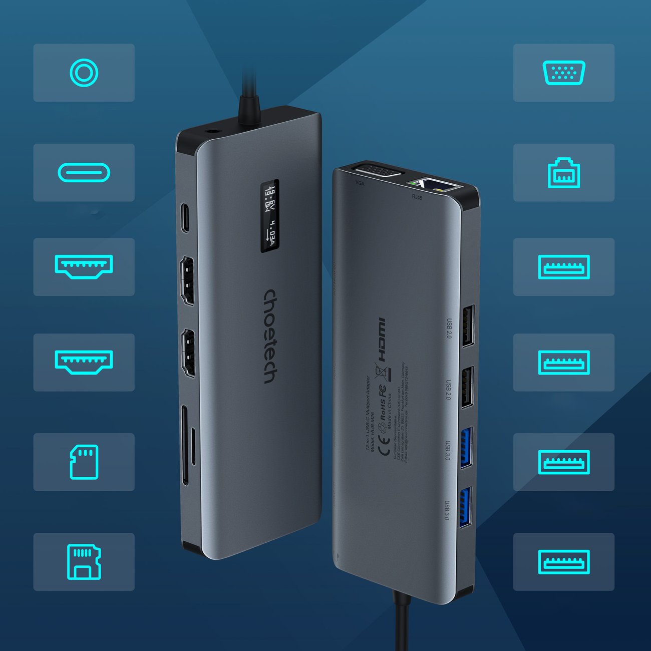 Power Connector Adapters – Multifunctional HUB adapter with display USB-C - Carlat