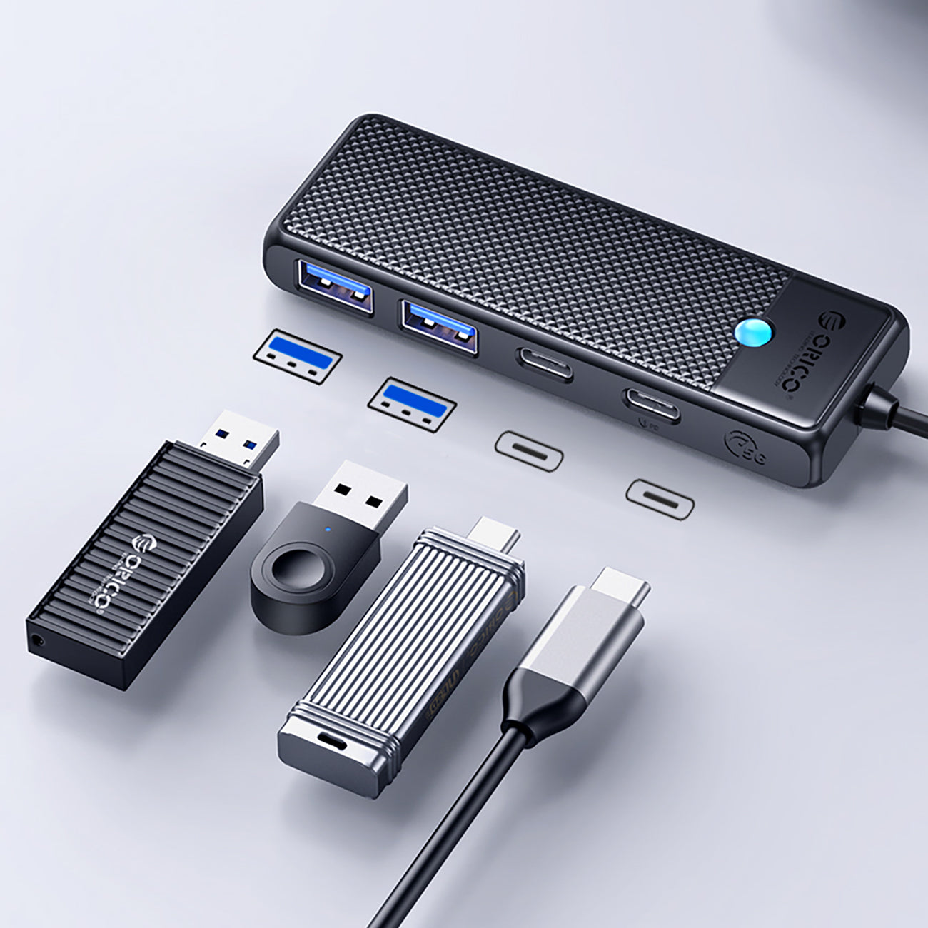 Power Connector Adapters – PAPW2AC-C3 hub USB-C to USB-A USB-C - Carlat