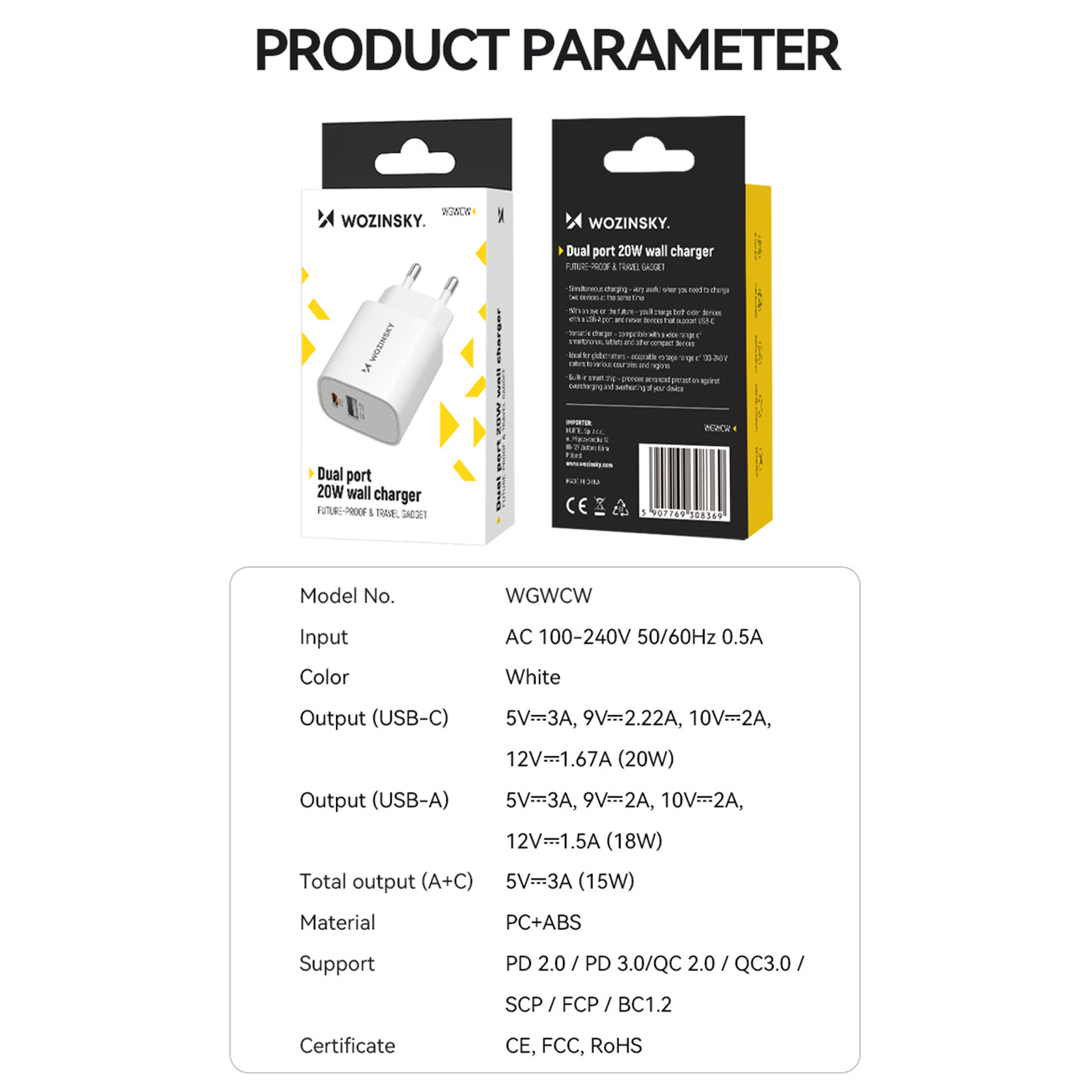 Power Supply Enclosures – 20W USB-A USB-C 100-240V wall charger, - Carlat