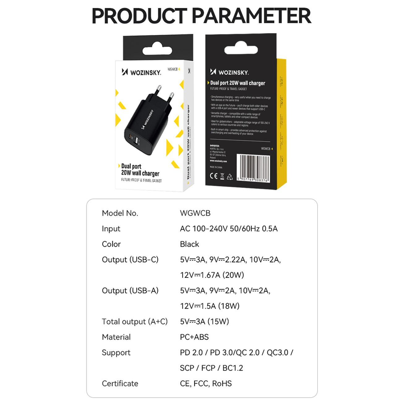 Power Supply Enclosures – 20W USB-A USB-C 100-240V wall charger, - Carlat