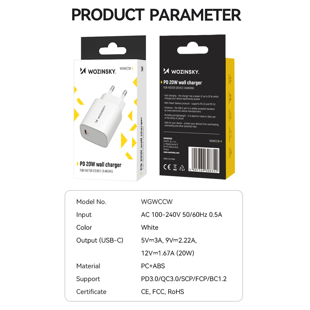 Power Supply Enclosures – 20W USB-C 100-240V wall charger, white - Carlat