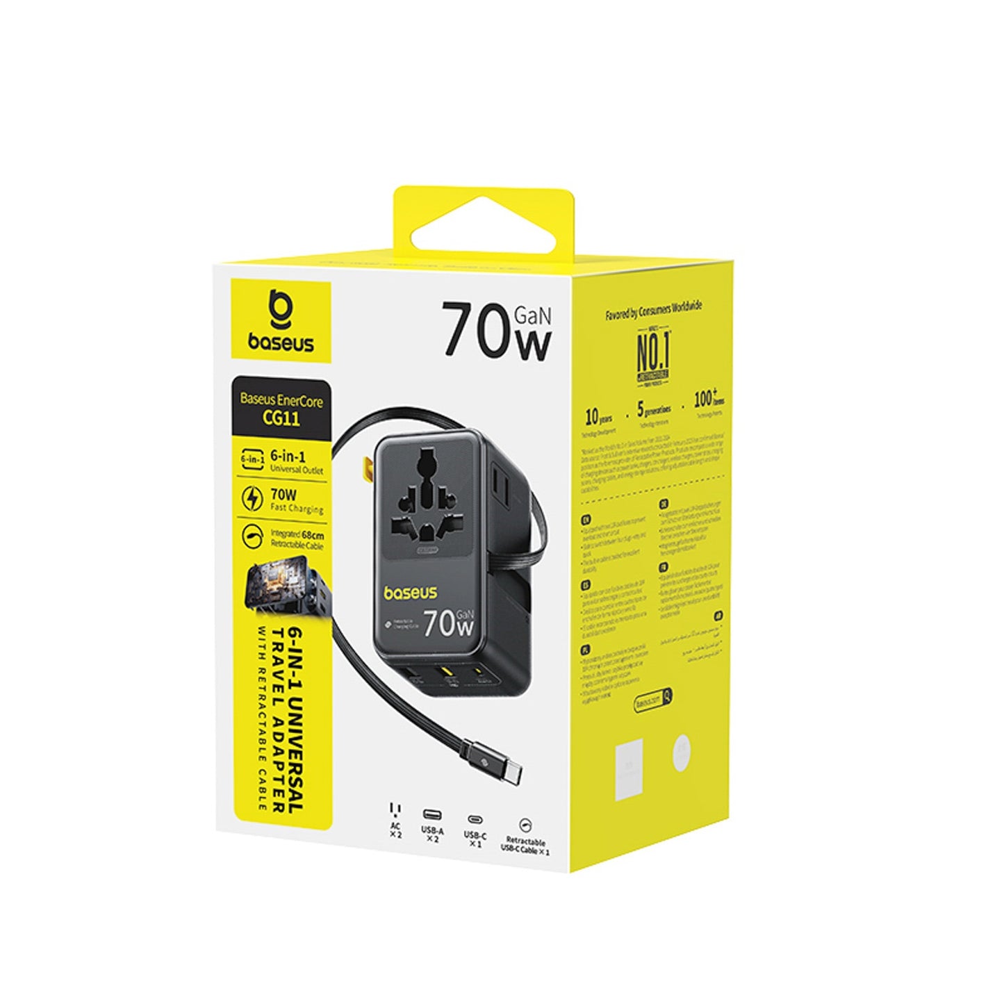 Power Supply Enclosures – 6in1 travel adapter with retractable USB-C - Carlat