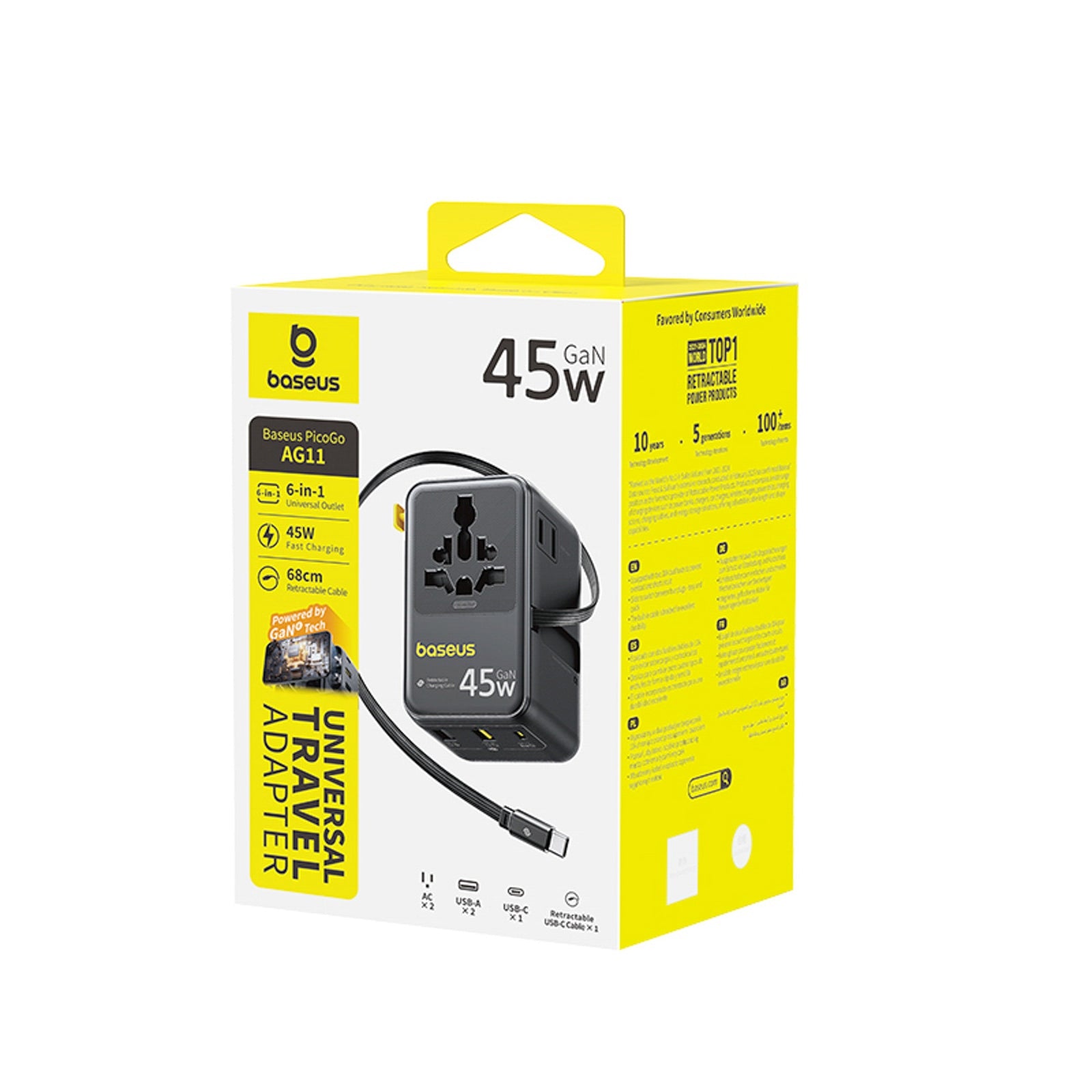 Power Supply Enclosures – 6in1 travel adapter with retractable USB-C - Carlat