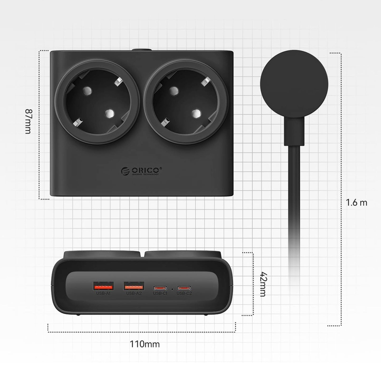 Power Supply Enclosures – Power strip 6in1 AC USB-A USB-C - Carlat