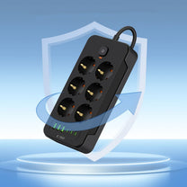 Power strip extension cord 6 sockets 240V USB-A USB-C 2m - black - Carlat