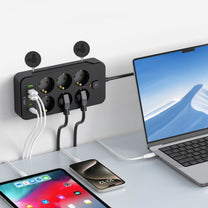 Power strip extension cord 6 sockets 240V USB-A USB-C 2m - black - Carlat