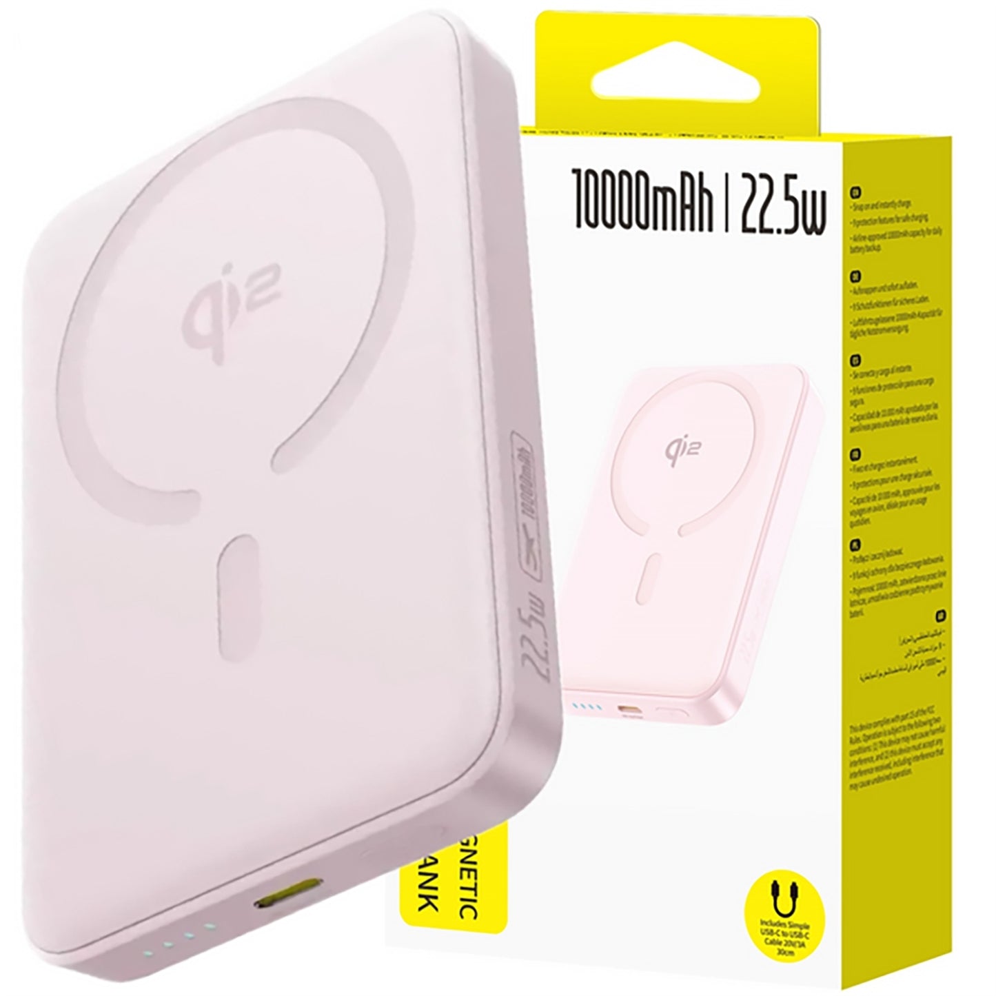 Powerbank 10000mAh 22.5W EnerFill FM12 Qi2 MagSafe with USB-C 20V 3A 30cm cable - pink - Carlat