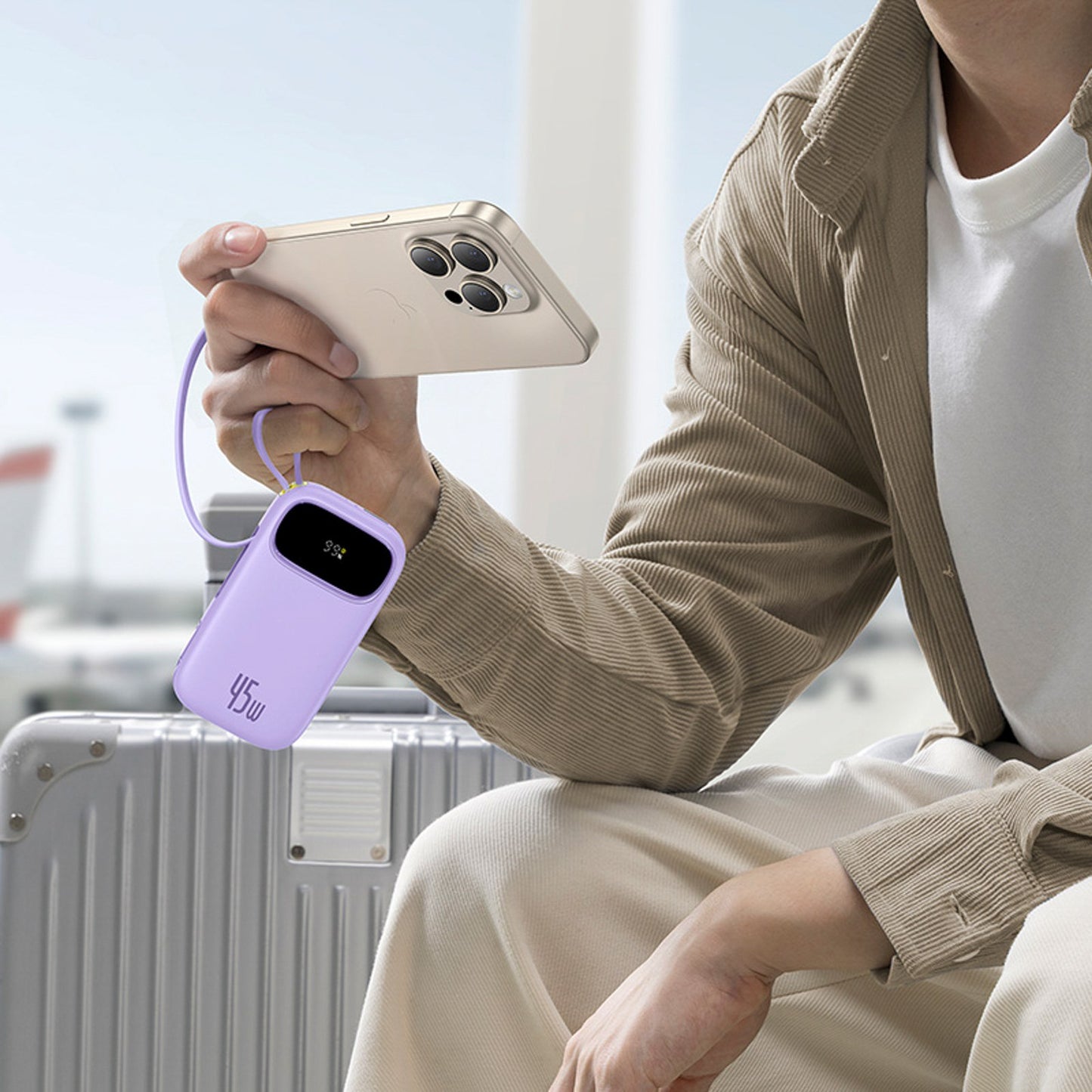 Powerbank 20000mAh 45W with display with USB-C Lightning cables EnerFill FC31 - purple - Carlat