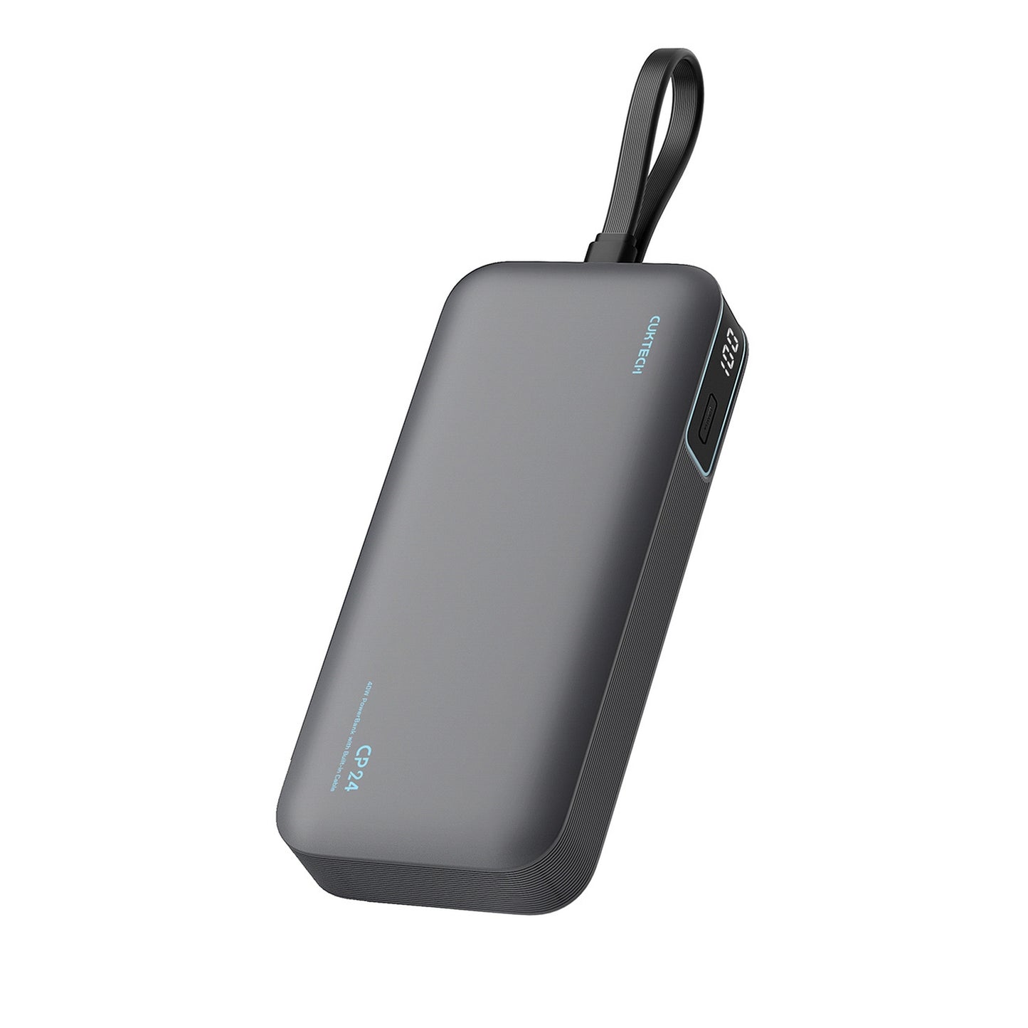 Powerbank 20000mAh USB-A USB-C with integrated 40W cable - gray - Carlat