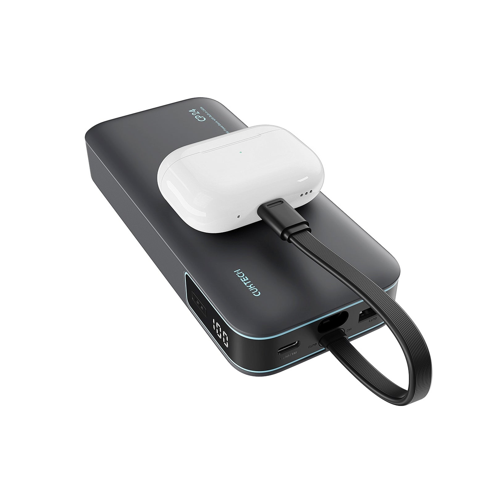 Powerbank 20000mAh USB-A USB-C with integrated 40W cable - gray - Carlat