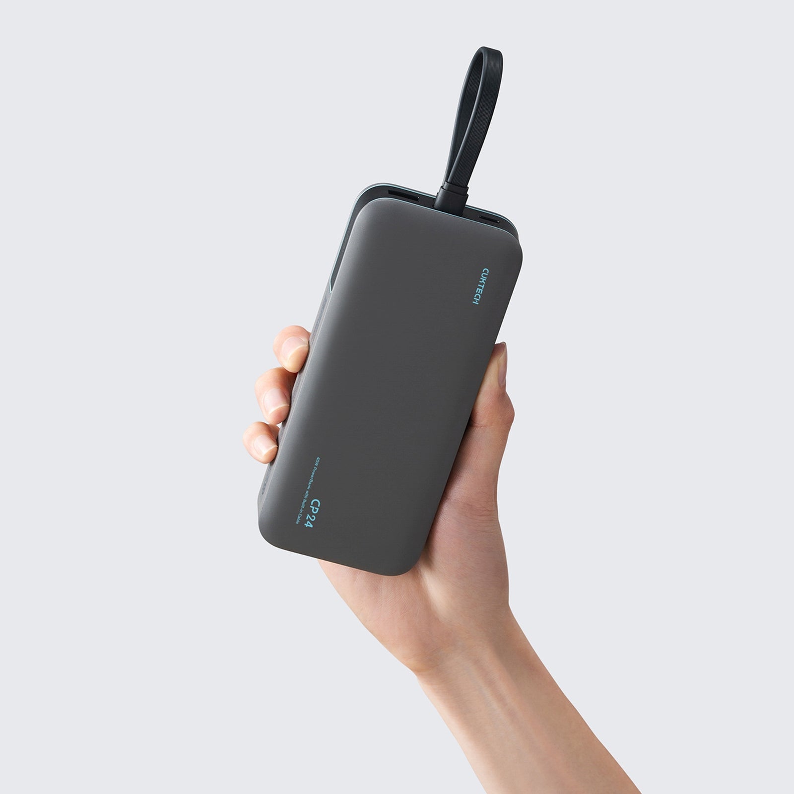 Powerbank 20000mAh USB-A USB-C with integrated 40W cable - gray - Carlat
