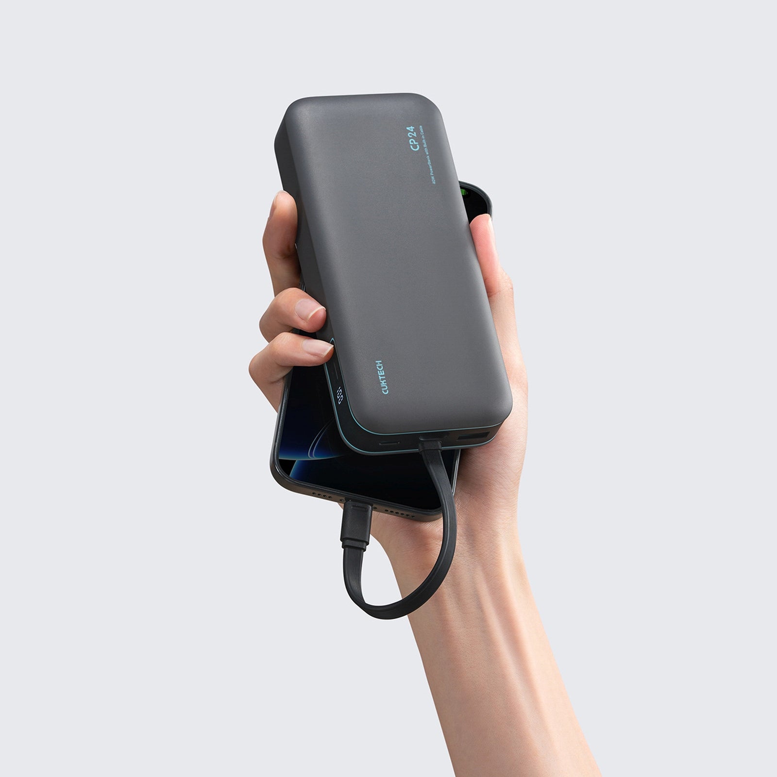 Powerbank 20000mAh USB-A USB-C with integrated 40W cable - gray - Carlat