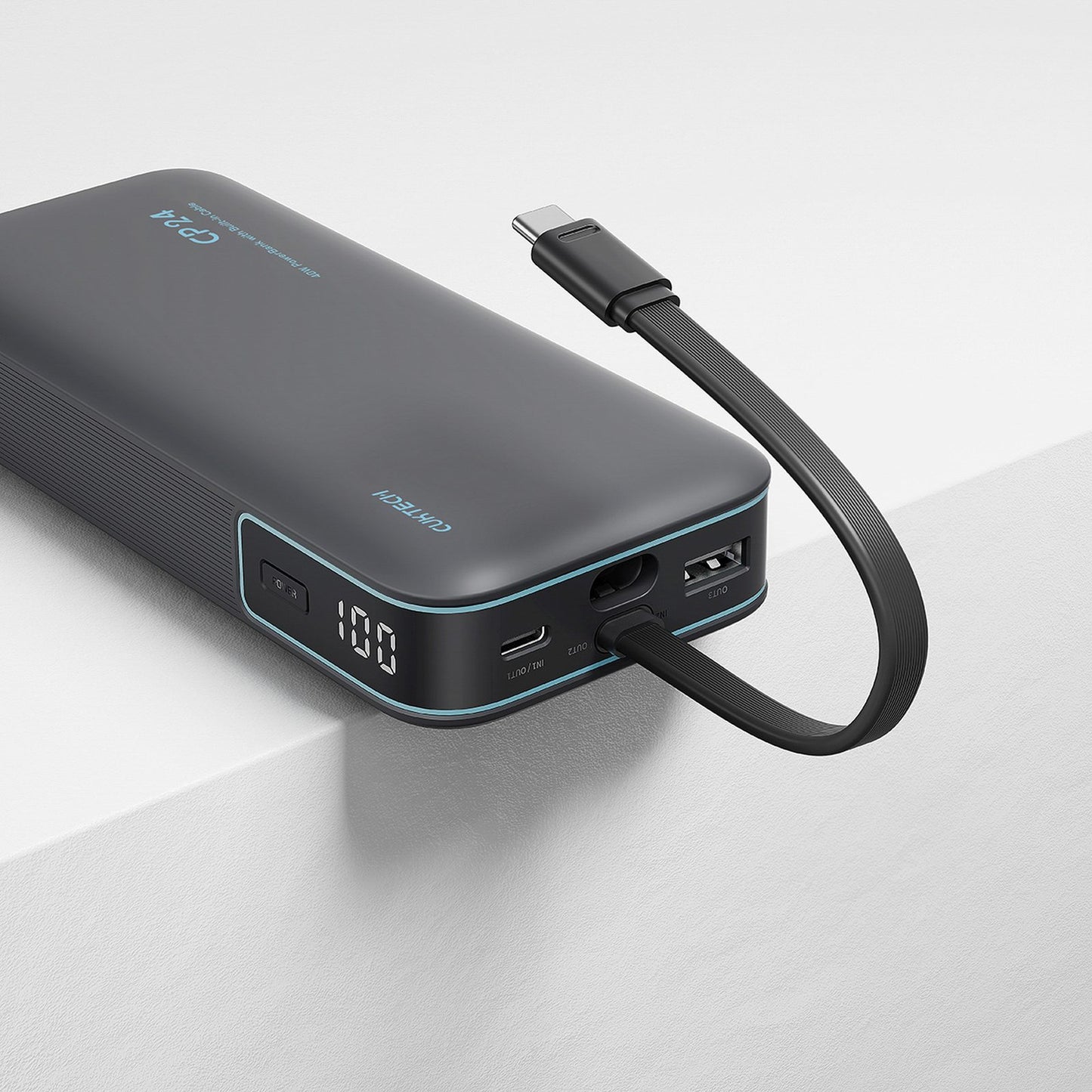 Powerbank 20000mAh USB-A USB-C with integrated 40W cable - gray - Carlat
