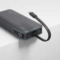 Powerbank 20000mAh USB-A USB-C with integrated 40W cable - gray - Carlat