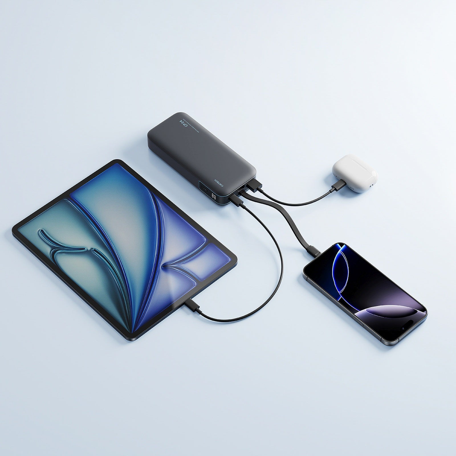 Powerbank 20000mAh USB-A USB-C with integrated 40W cable - gray - Carlat