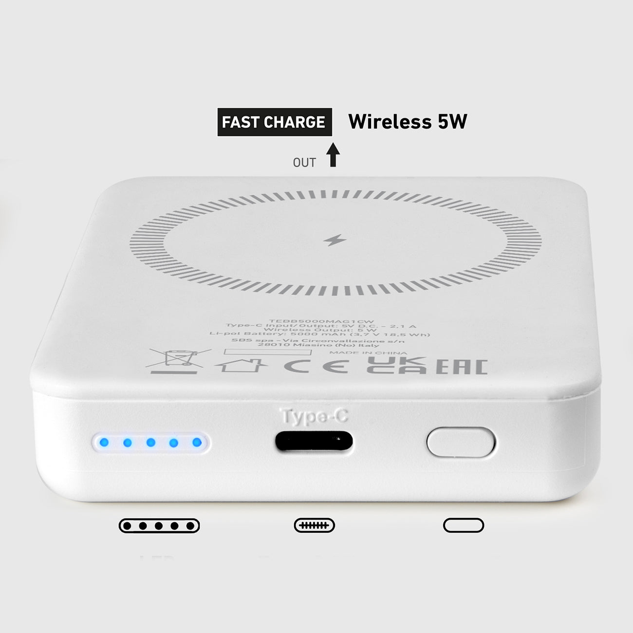 Powerbank 5000 mAh USB-C compatible with MagSafe - white - Carlat