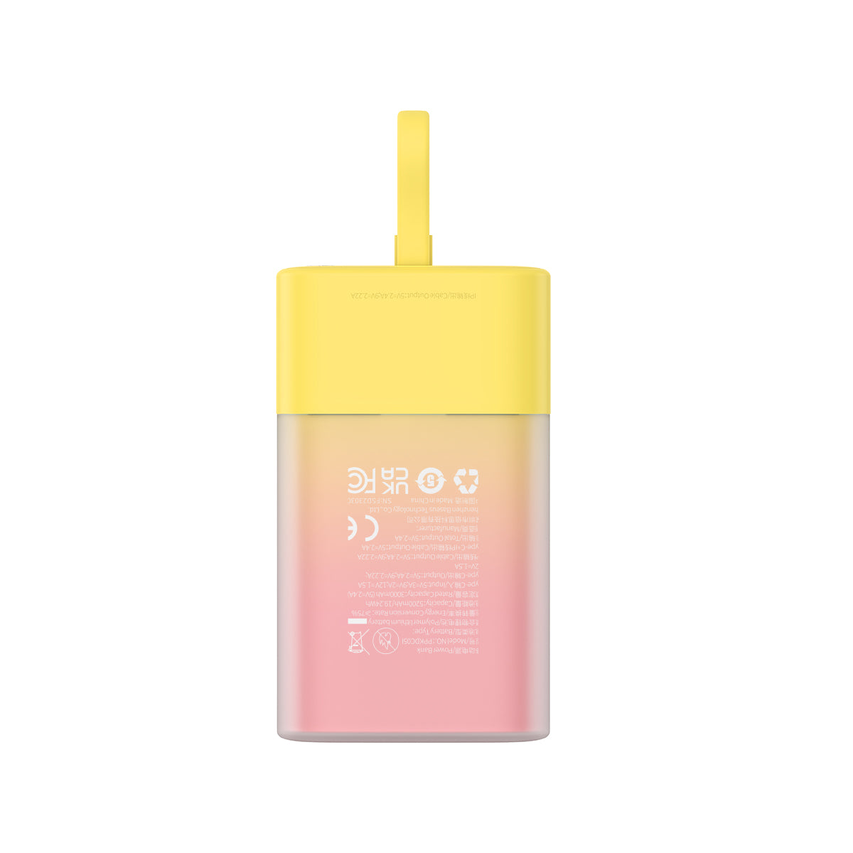 Powerbank Popsicle 5200mAh 20W with Lightning cable 60W/20V/3A/30cm - yellow-pink - Carlat