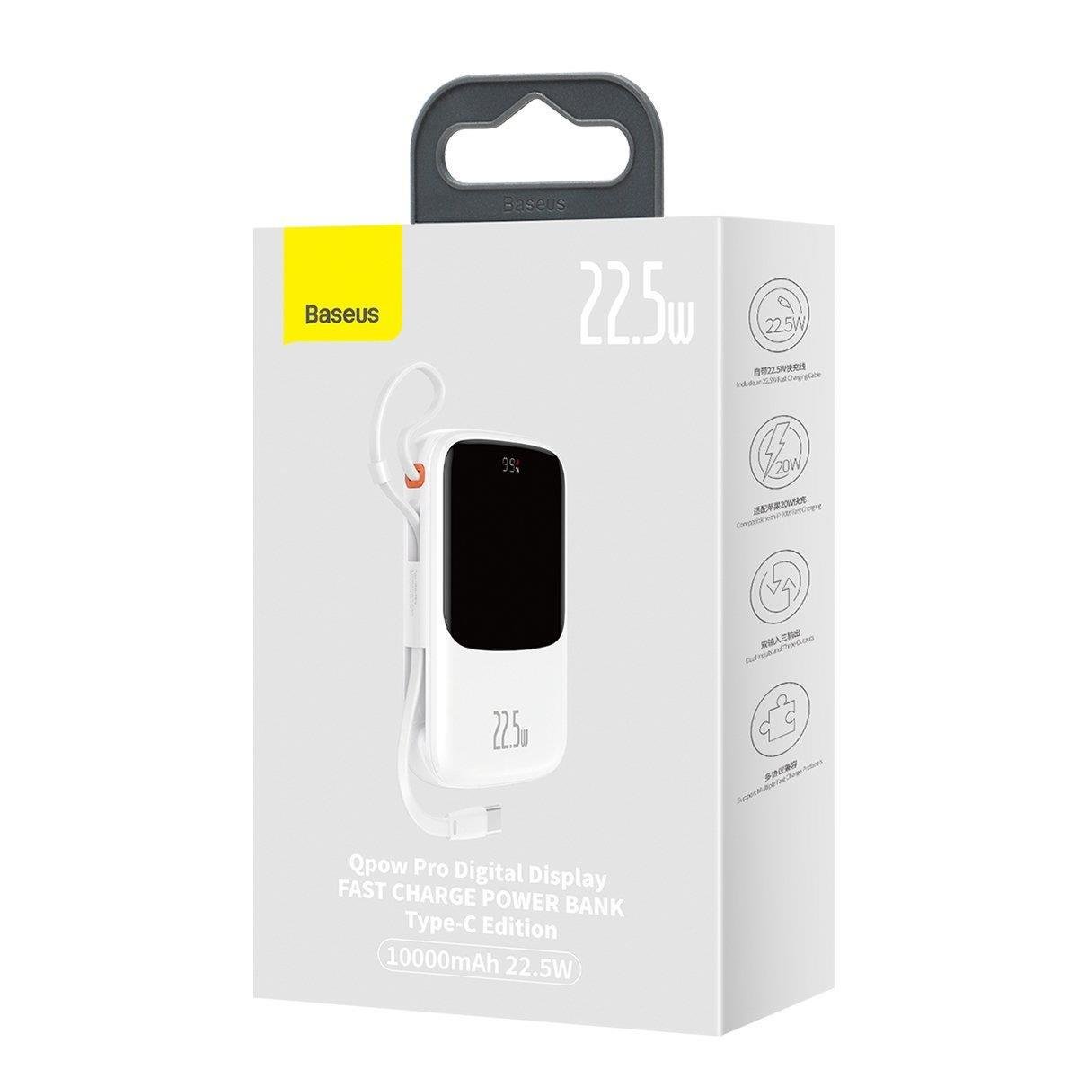 Powerbank with high-speed charging 10000mAh 22.5W QC-PD-SCP-FCP USB-C cable white - Carlat