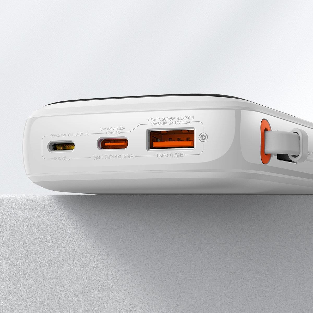 Powerbank with high-speed charging 10000mAh 22.5W QC-PD-SCP-FCP USB-C cable white - Carlat