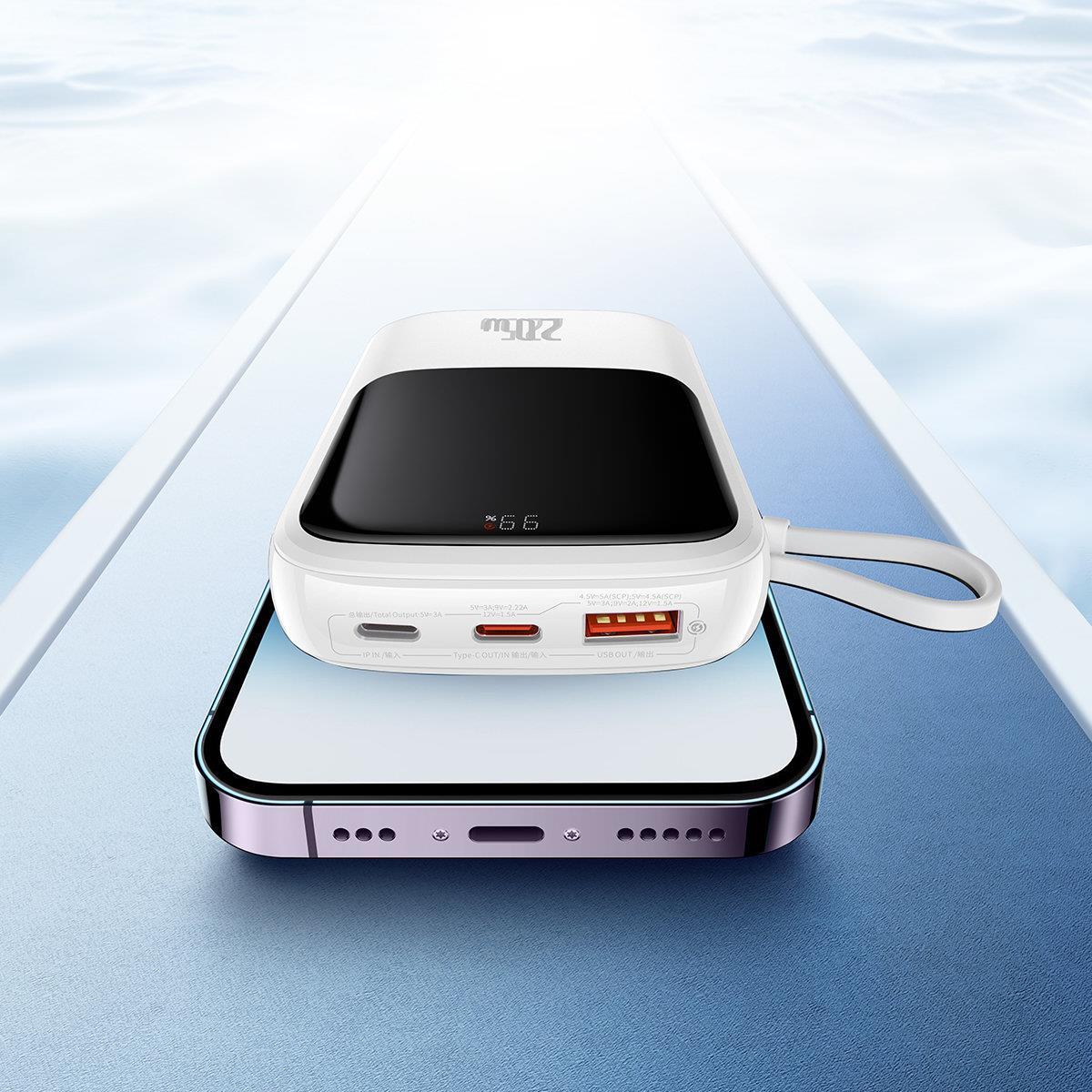 Powerbank with high-speed charging 10000mAh 22.5W QC-PD-SCP-FCP USB-C cable white - Carlat