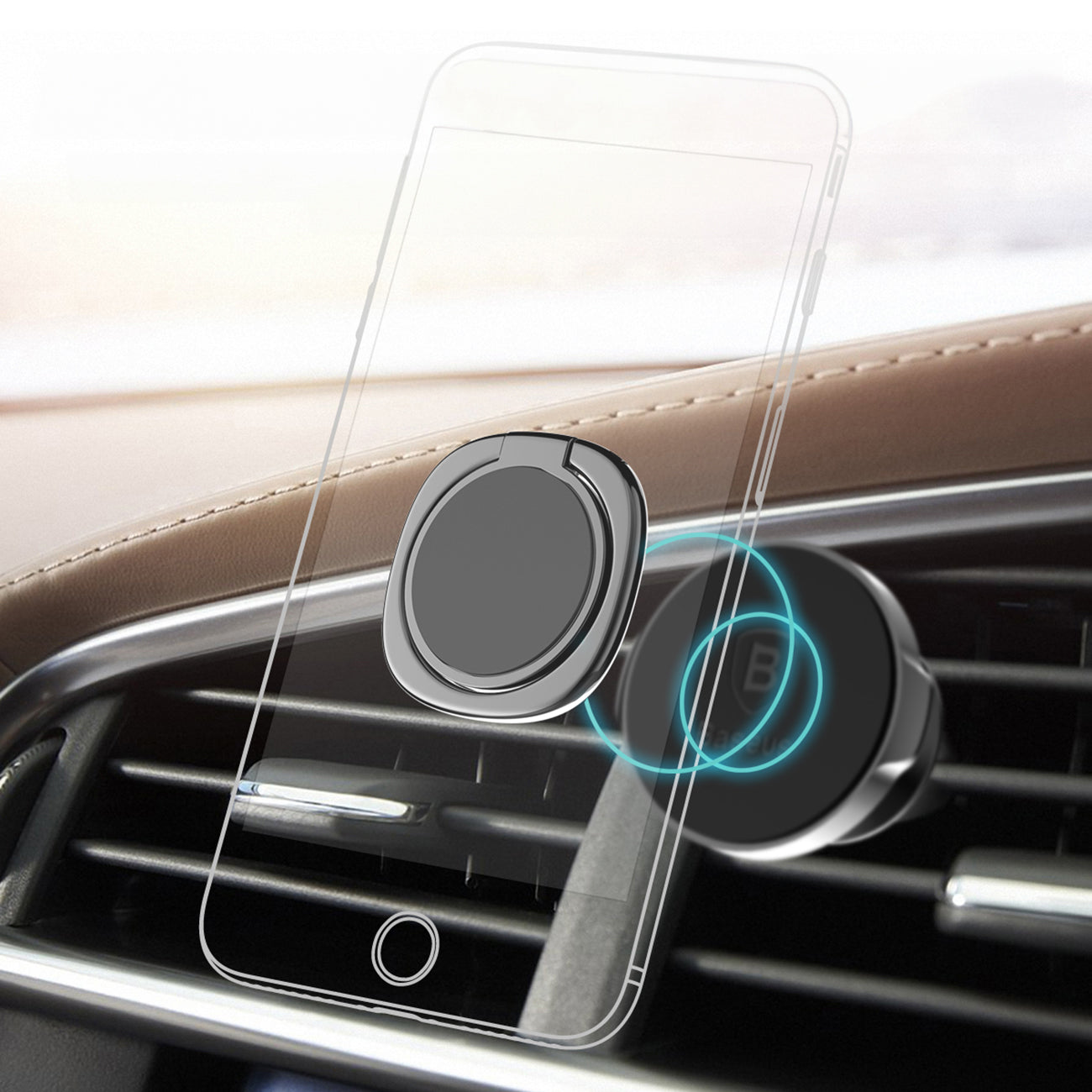 Privity Ring magnetic finger phone holder with stand function - black - Carlat