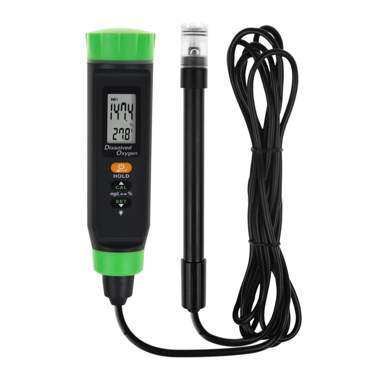 Professional Digital Dissolved Oxygen DO Meter, % / PPM / mg/I Measurement, Handheld Portable Monitor Tester with 3-Meter Cable, Easy 100% DO Value Calibration - Carlat