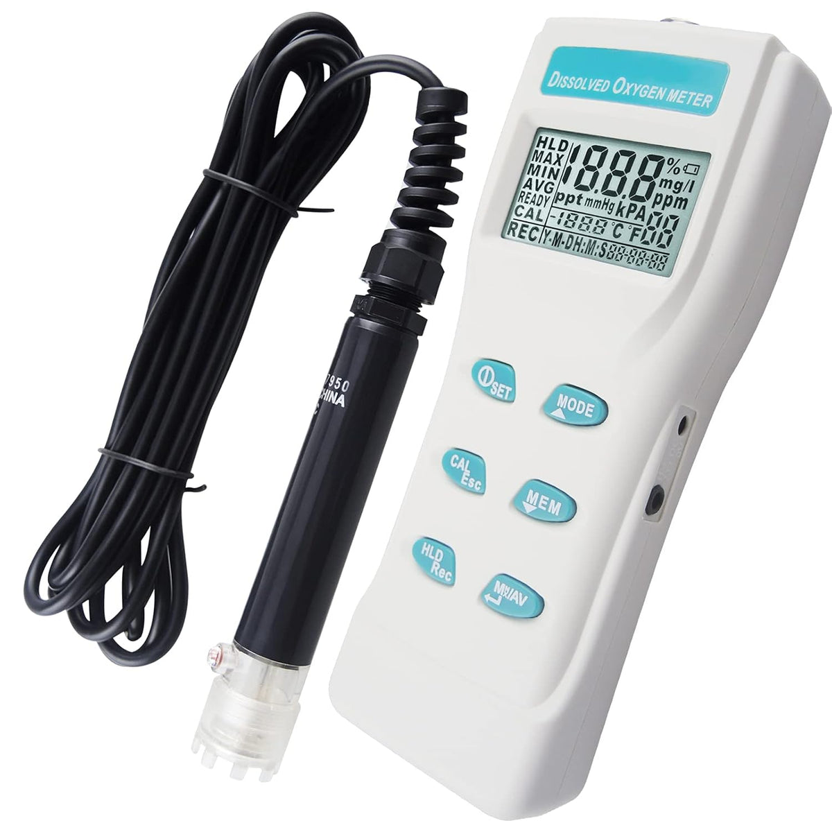 Professional Digital Dissolved Oxygen DO Meter, % / PPM / mg/I Measurement, Handheld Portable Monitor Tester with 3-Meter Cable, Easy 100% DO Value Calibration - Carlat