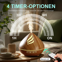 PureMist Aroma Diffuser 500 ml for Essential Oils: Ultrasonic Humidifier Bedroom with Remote Control - Air Freshener with 14-Colour LED and 4 Timers - Carlat