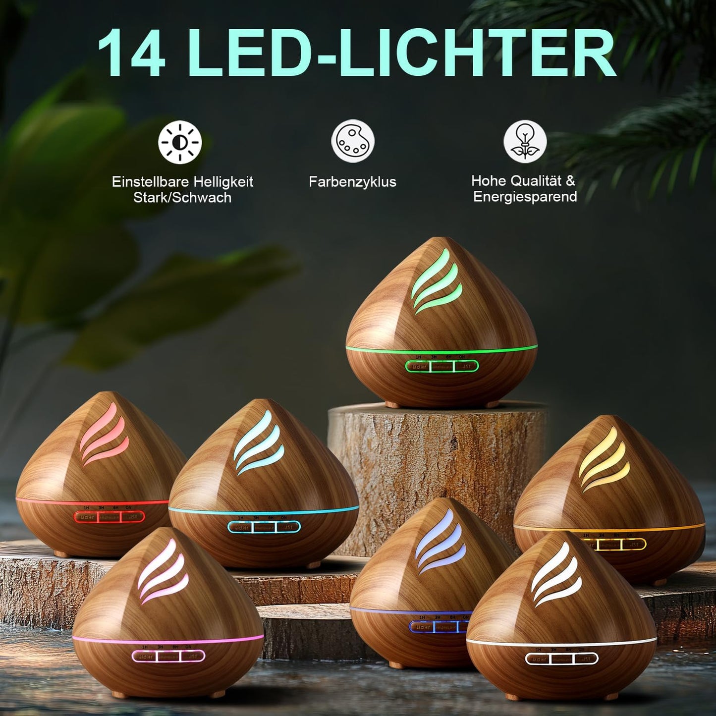 PureMist Aroma Diffuser 500 ml for Essential Oils: Ultrasonic Humidifier Bedroom with Remote Control - Air Freshener with 14-Colour LED and 4 Timers - Carlat