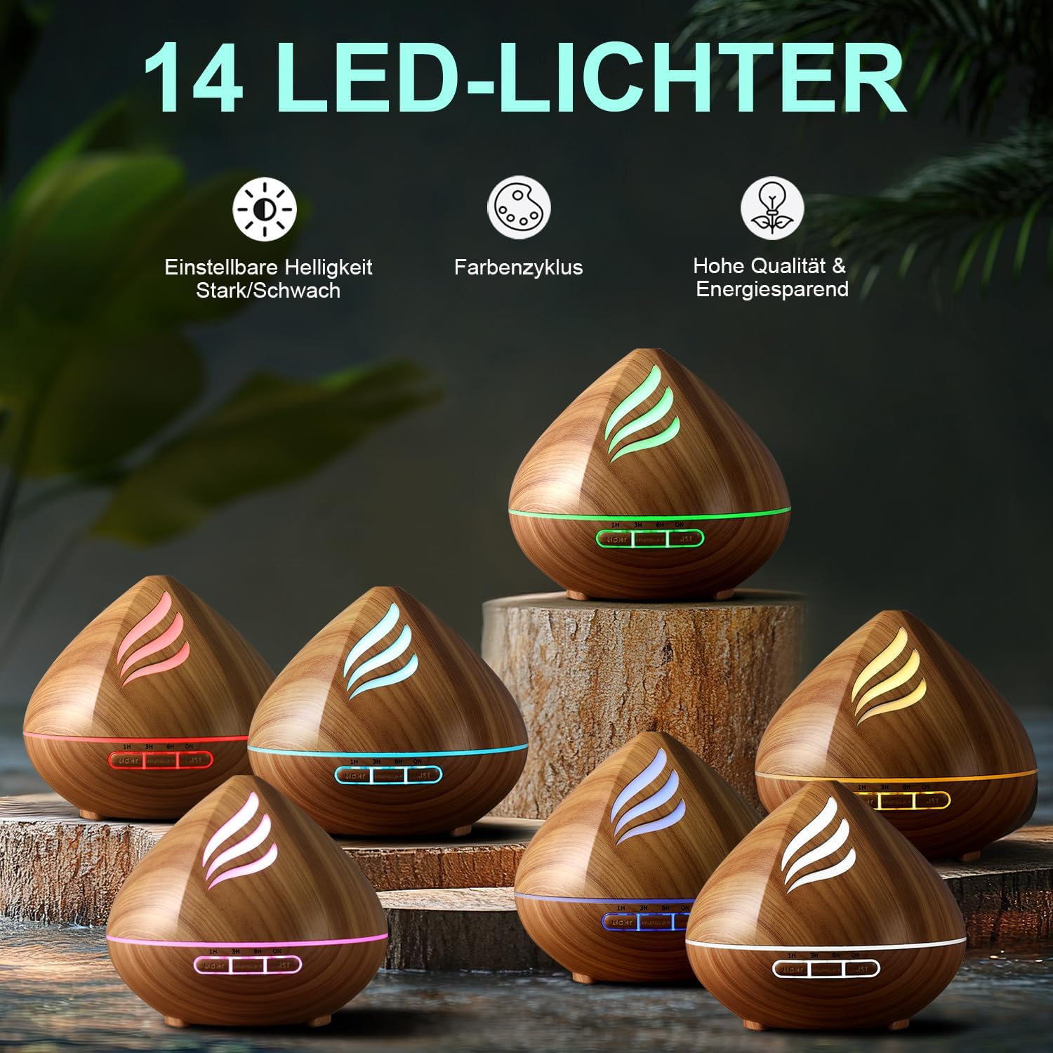 PureMist Aroma Diffuser 500 ml for Essential Oils: Ultrasonic Humidifier Bedroom with Remote Control - Air Freshener with 14-Colour LED and 4 Timers - Carlat