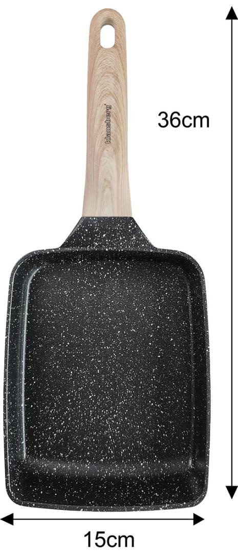 Rectangular frying pan with nonstick coating, black with a wood-look handle, 36x15x4 cm, Klausberg, KB-7813 - Carlat