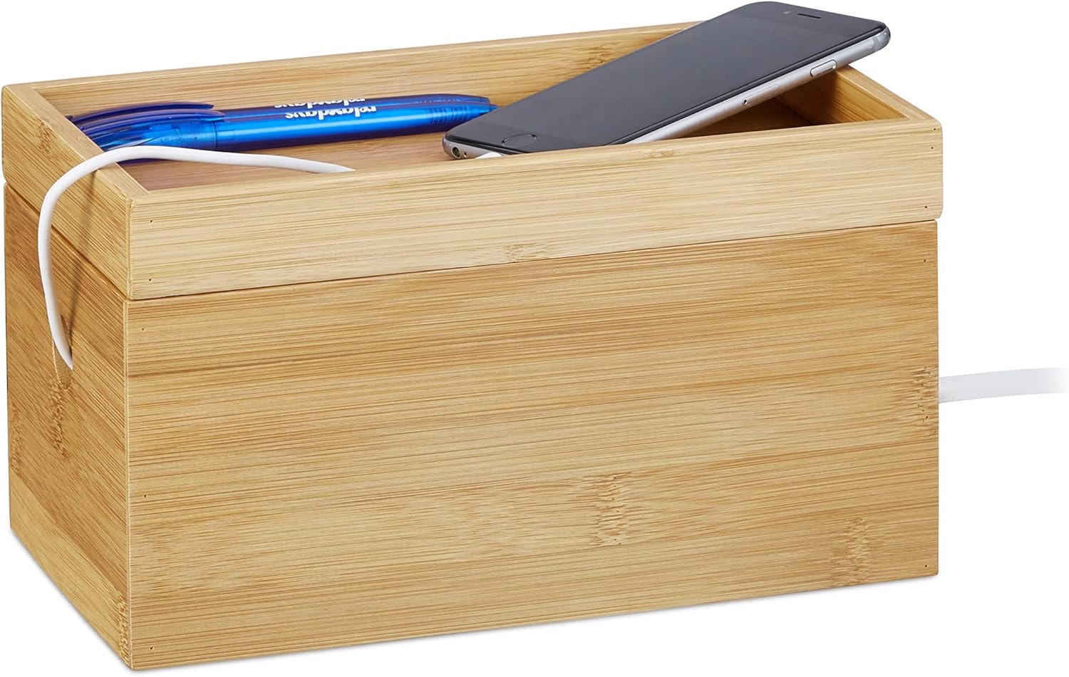 Relaxdays Bamboo Cable Box, Multi-Purpose, Compact, Universal, Practical Cable Management, 14 x 25.5 x 14 cm, (H x W x D), Natural - Carlat