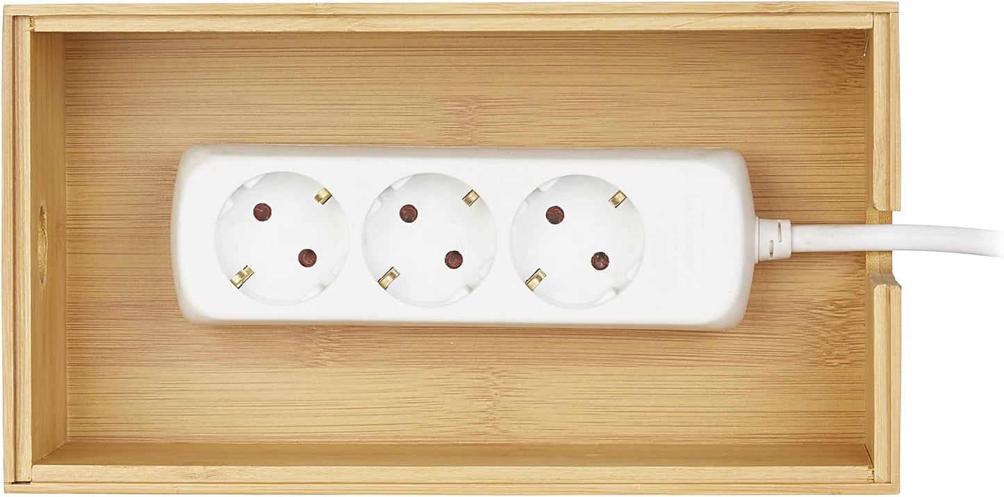 Relaxdays Bamboo Cable Box, Multi-Purpose, Compact, Universal, Practical Cable Management, 14 x 25.5 x 14 cm, (H x W x D), Natural - Carlat