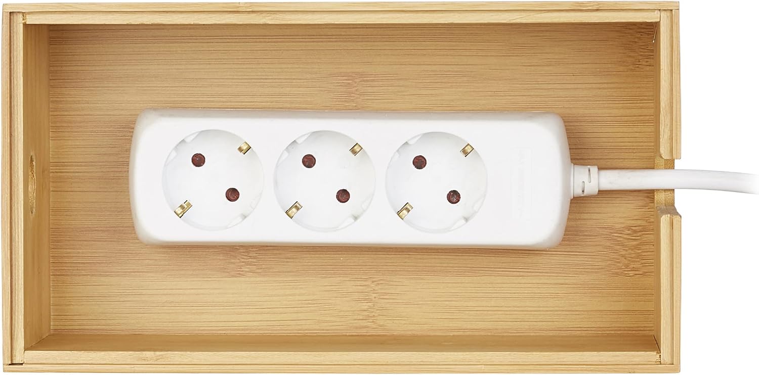 Relaxdays Bamboo Cable Box, Multi-Purpose, Compact, Universal, Practical Cable Management, 14 x 25.5 x 14 cm, (H x W x D), Natural - Carlat